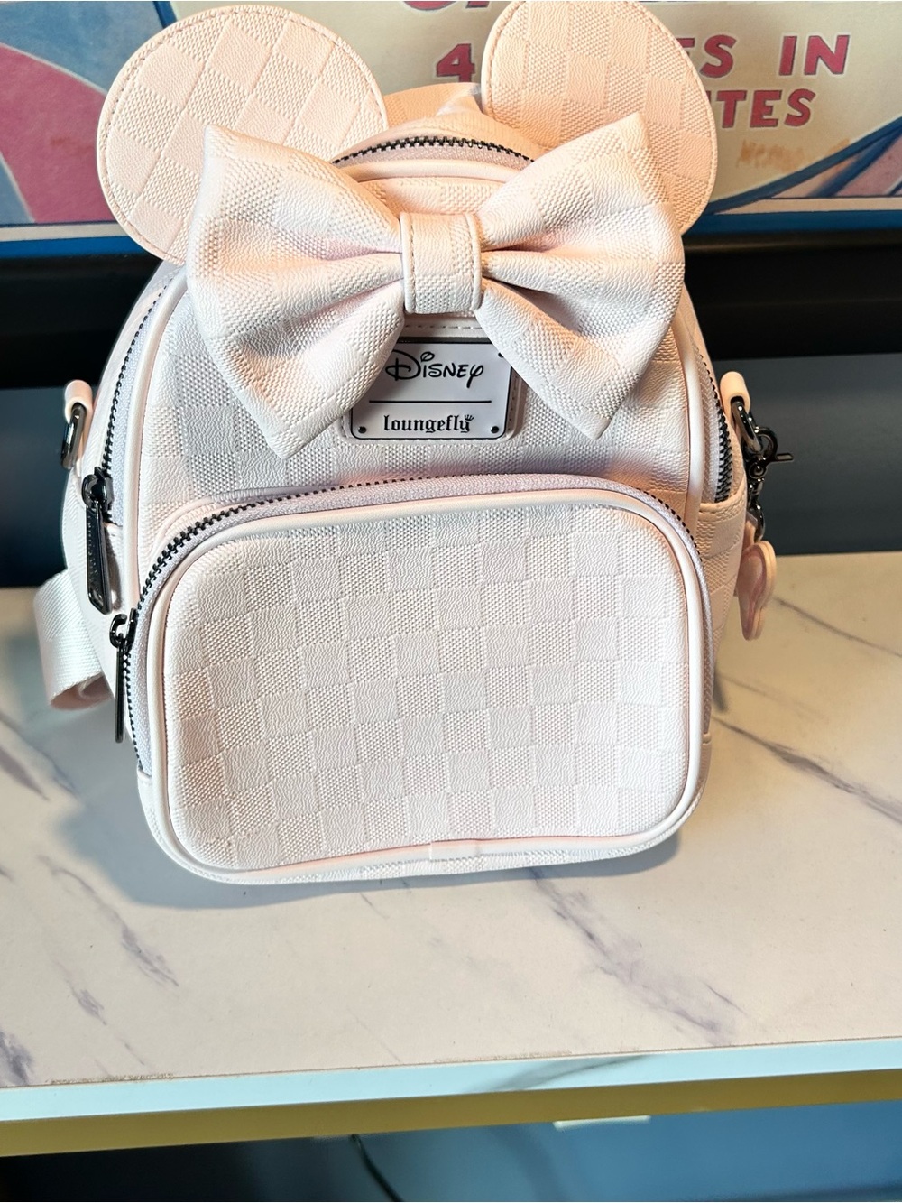 Loungefly Pink Minnie Mouse Mini Checkered Texture Backpack Crossbody Purse - Picture 2 of 15
